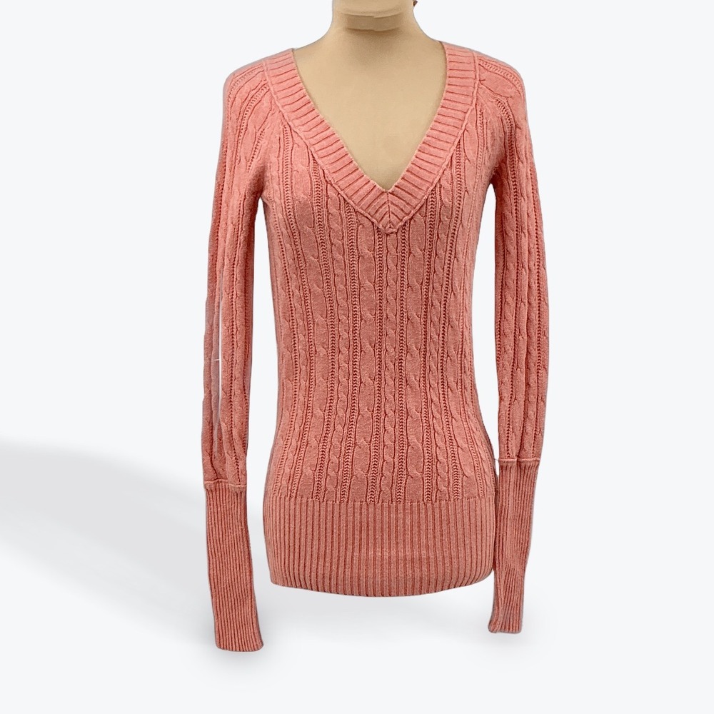 American Eagle Outfitters Coral Cable Knit V Neck Sweater XS TP‎